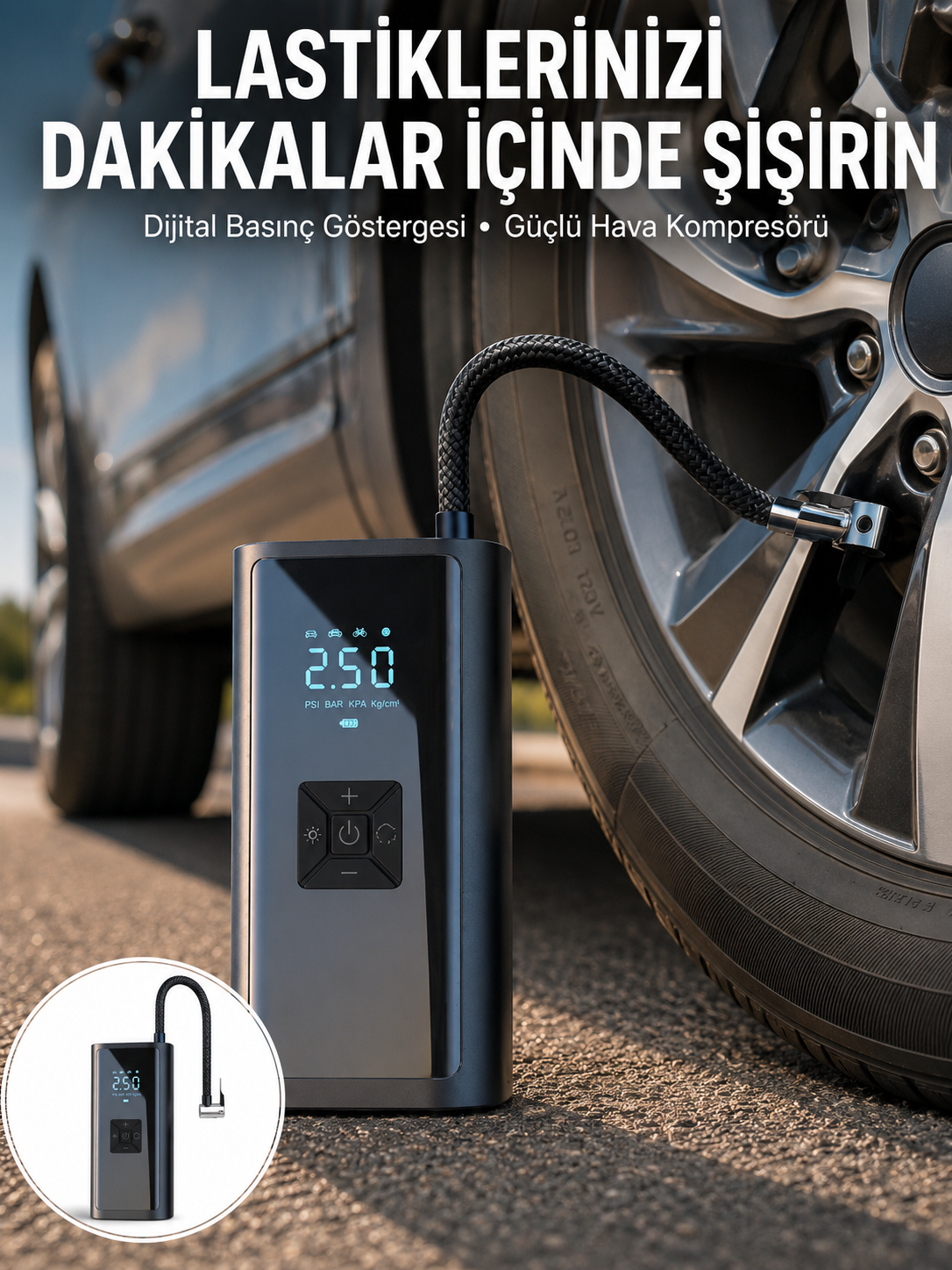 12V Uyumlu Çok İşlevli Akıllı Araç Lastik Pompası
