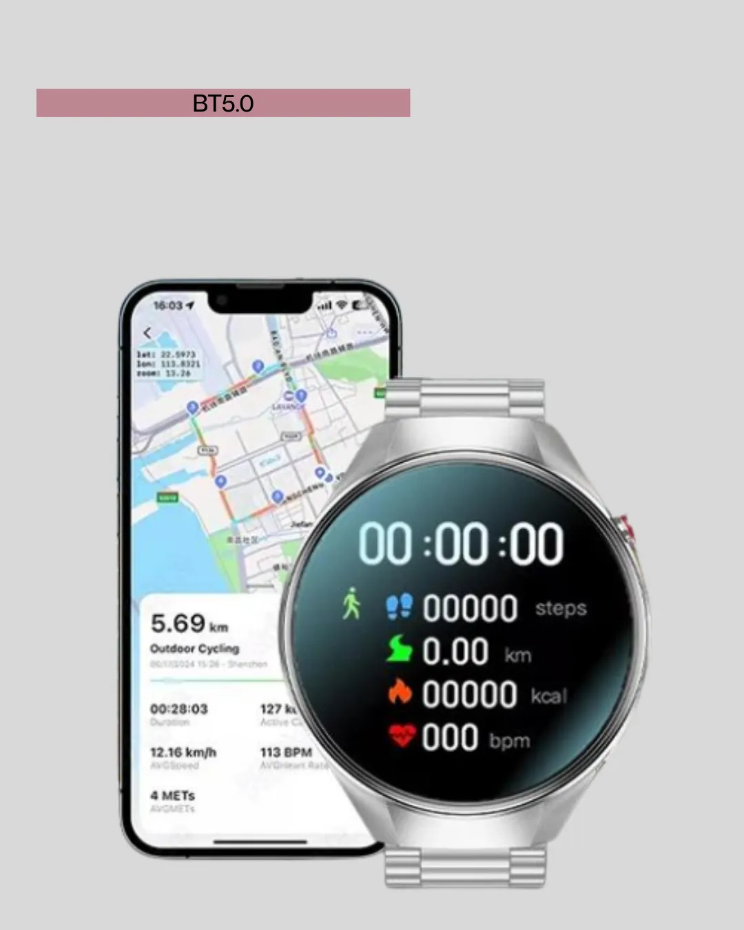 Akıllı Saat Metal Kordonlu Tam Ekran AMOLED – Arama ve Sağlık Takip Özellikli
