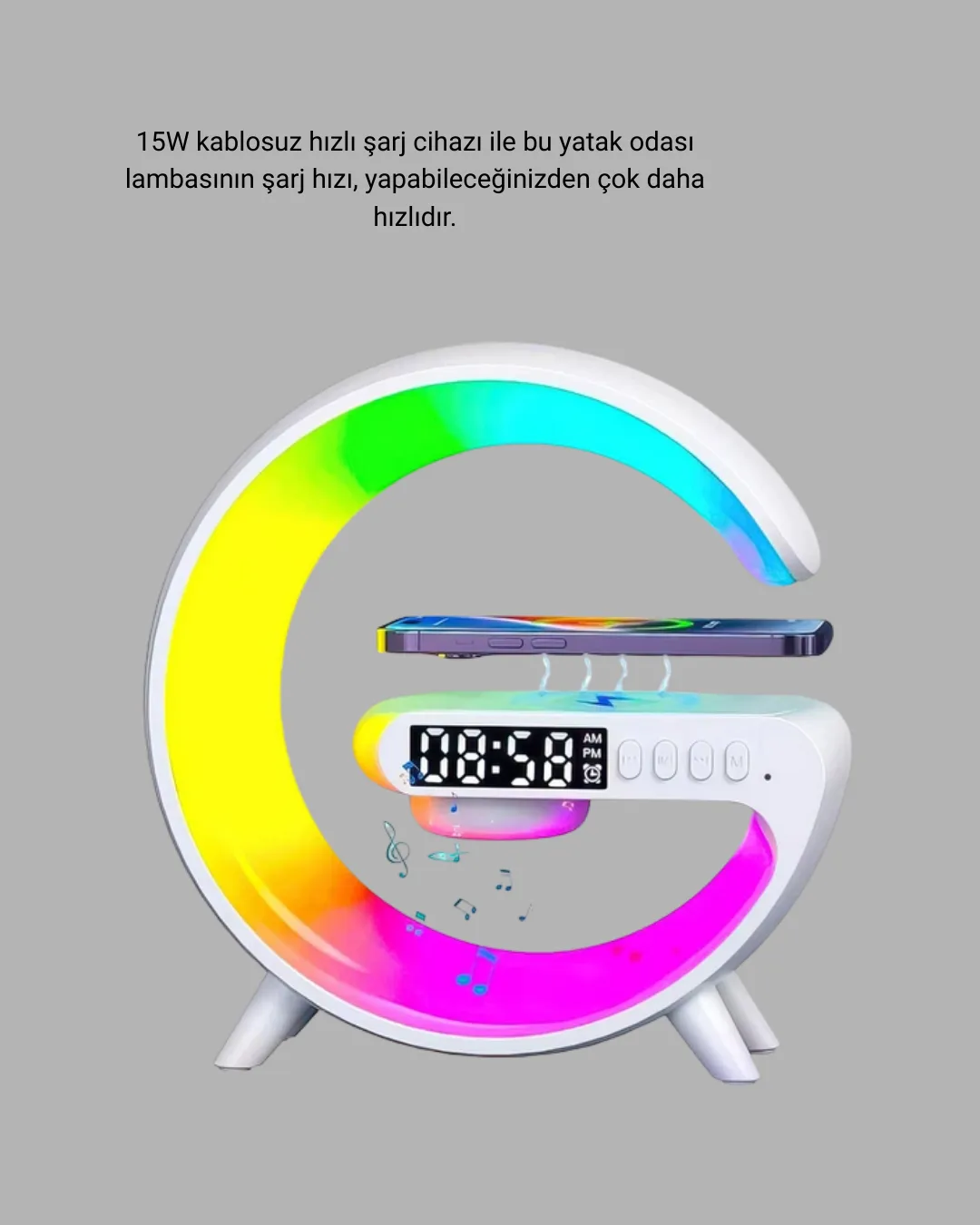 Akıllı Uyku Lambası Gündoğumu Alarmı Kablosuz Şarj ve Müzik Çalar