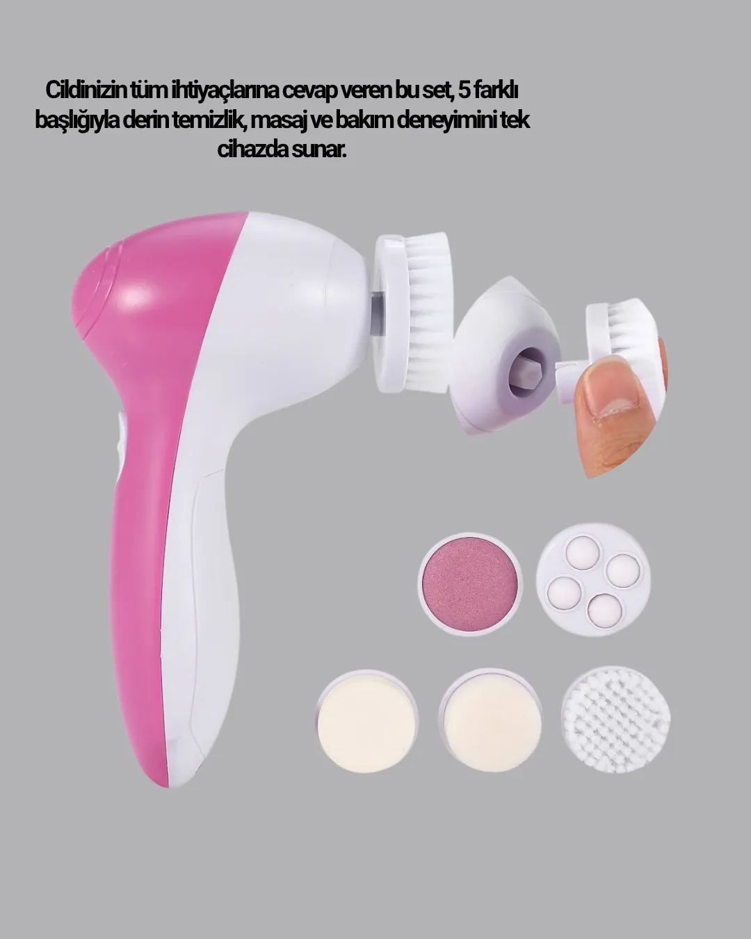 5 Başlıklı Yüz Masaj Aleti – Cilt Temizleme, Peeling, Siyah Nokta ve Gözenek Bakımı