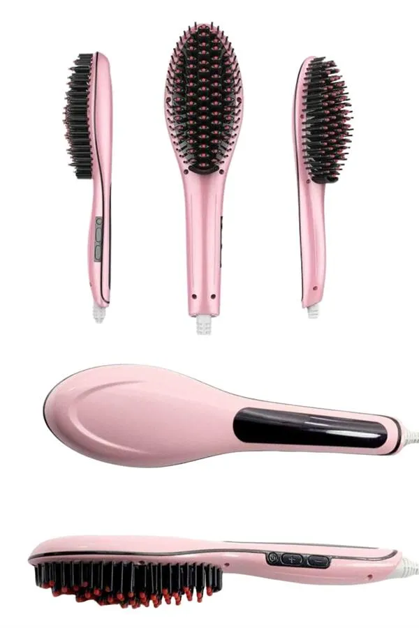 Elektrikli Saç Düzleştirici Tarak Saç Düzleştirici Fırça Sıkı Dişli Pembe