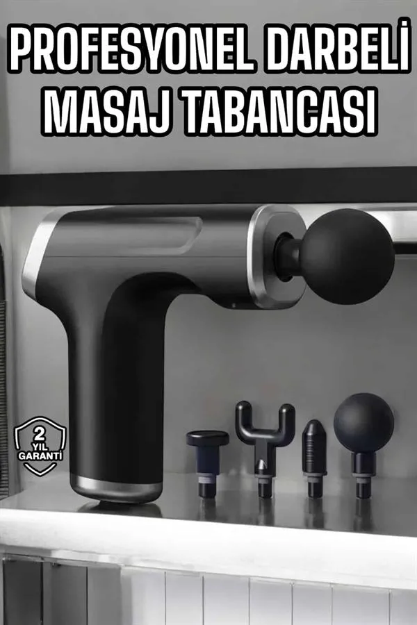 Masaj Tabancası 4 Başlıklı Kas ve Vücut Ağrıları İçin Şarjlı Darbeli