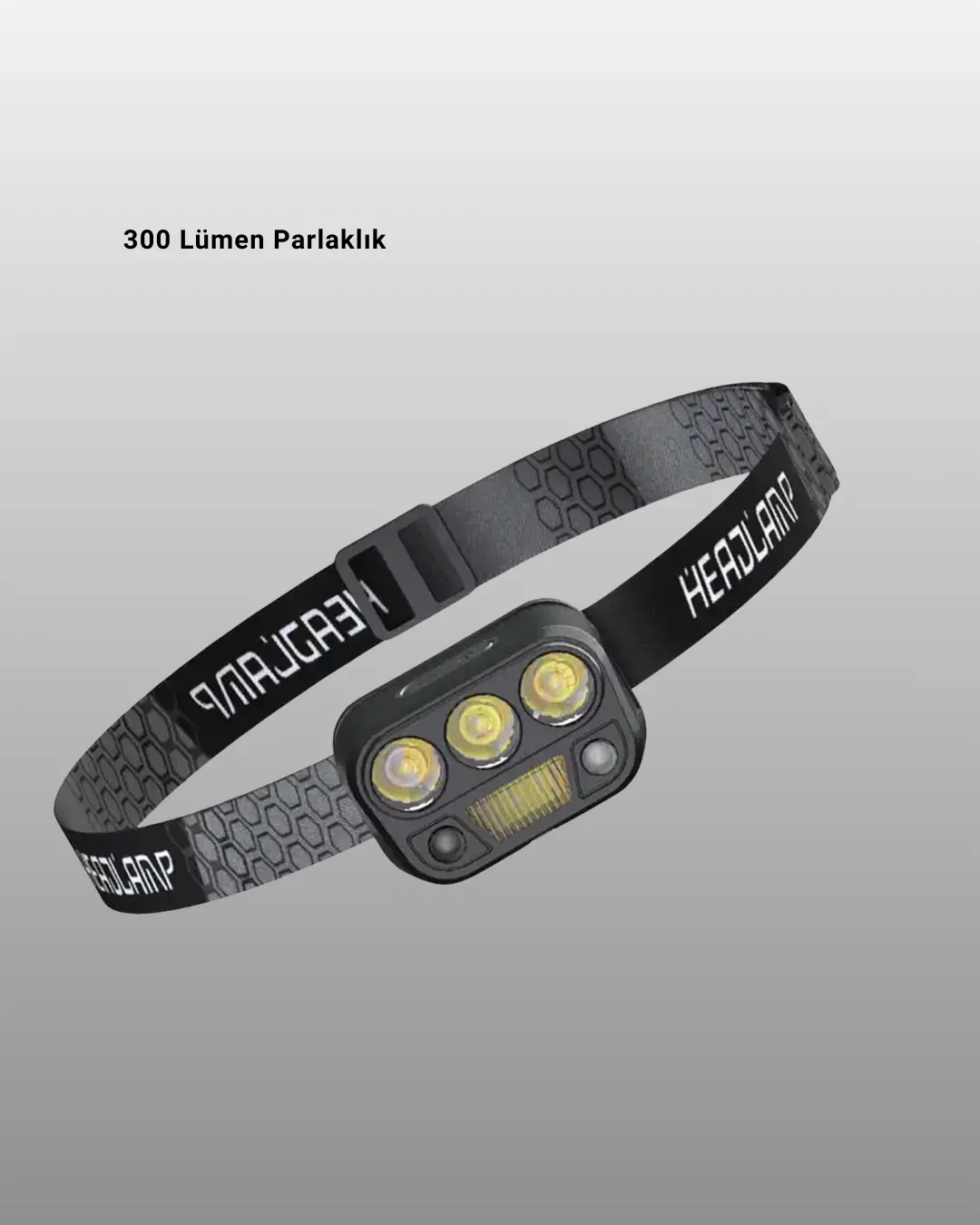 USB Şarjlı LED Kafa Lambası 300 Lümen Güç Göstergeli