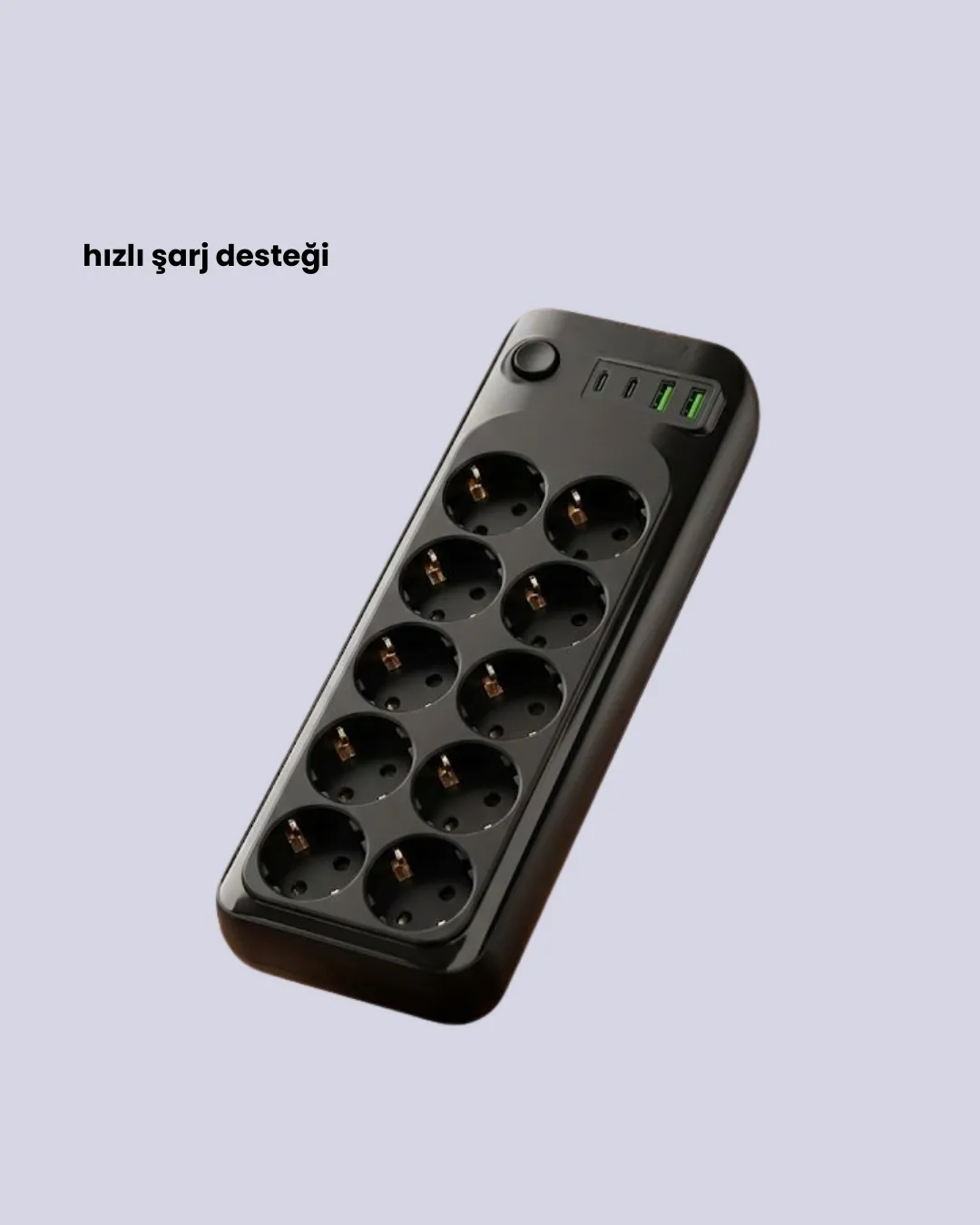 10 Prizli Uzatma Kablosu Termal Koruma USB Type-C Hızlı Şarj 2500W
