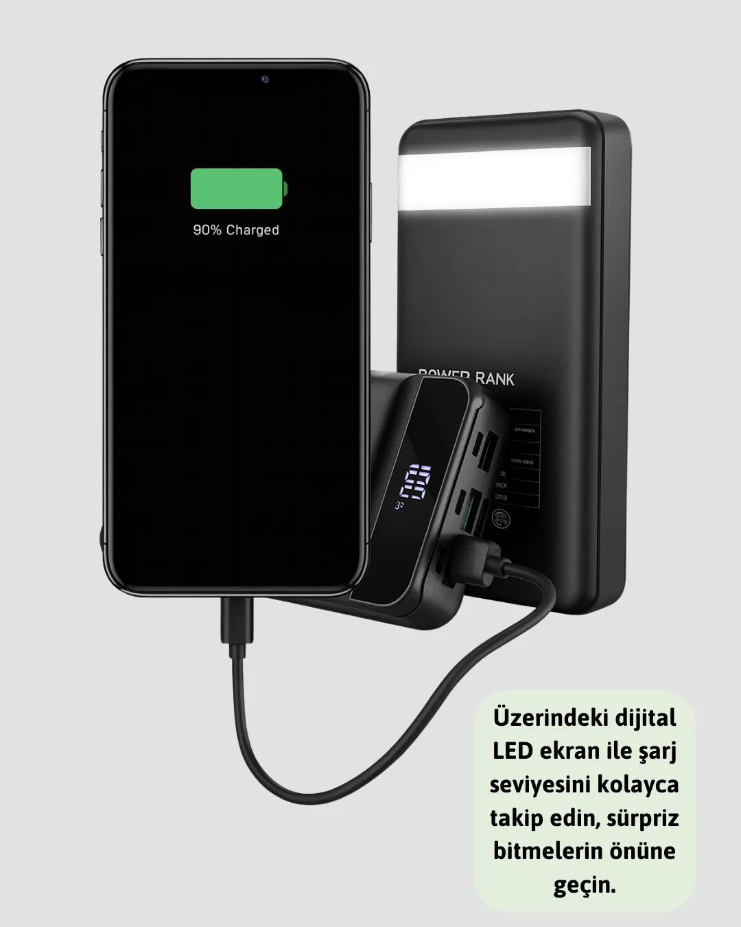 Yüksek Kapasiteli 50.000 mAh Powerbank – Type-C, Lightning ve Micro USB Uyumlu, Çoklu Cihaz Şarj Özellikli