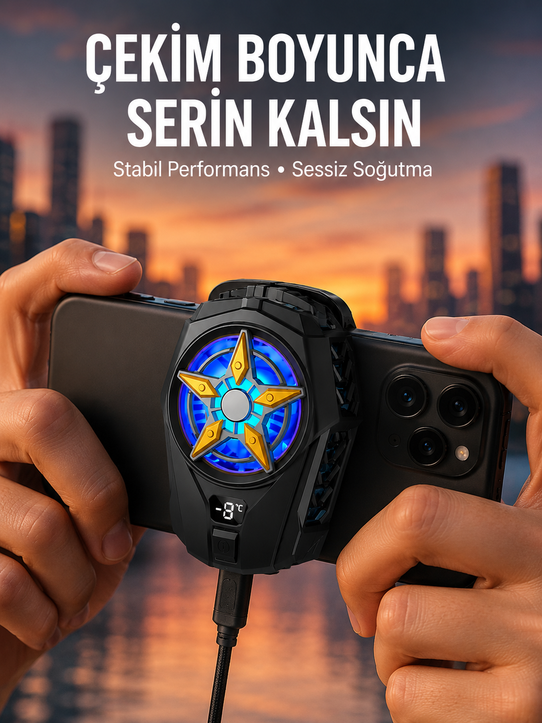 Oyunlar İçin Telefon Soğutucu – 65-85 mm Uyumlu, Dijital Ekranlı