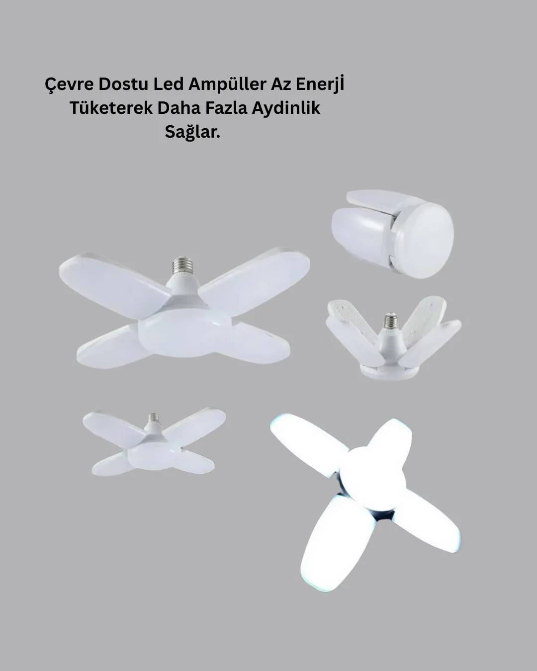 Yüksek Işık Güçlü LED Ampül 4 Kollu Katlanır Pervane Tasarım