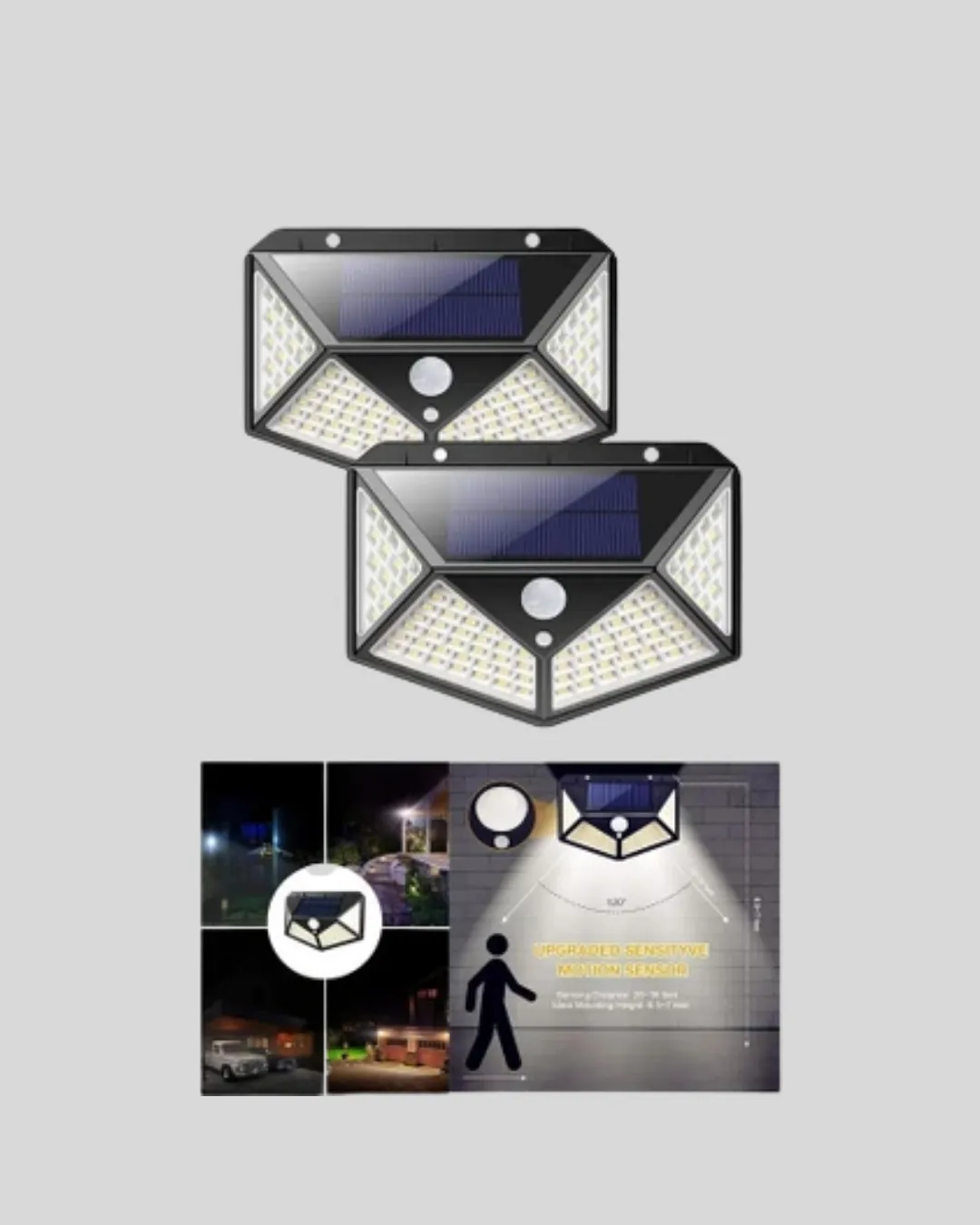 100 LED Solar Lamba Hareket Algılamalı Bahçe Duvar Dış Mekan Aydınlatma