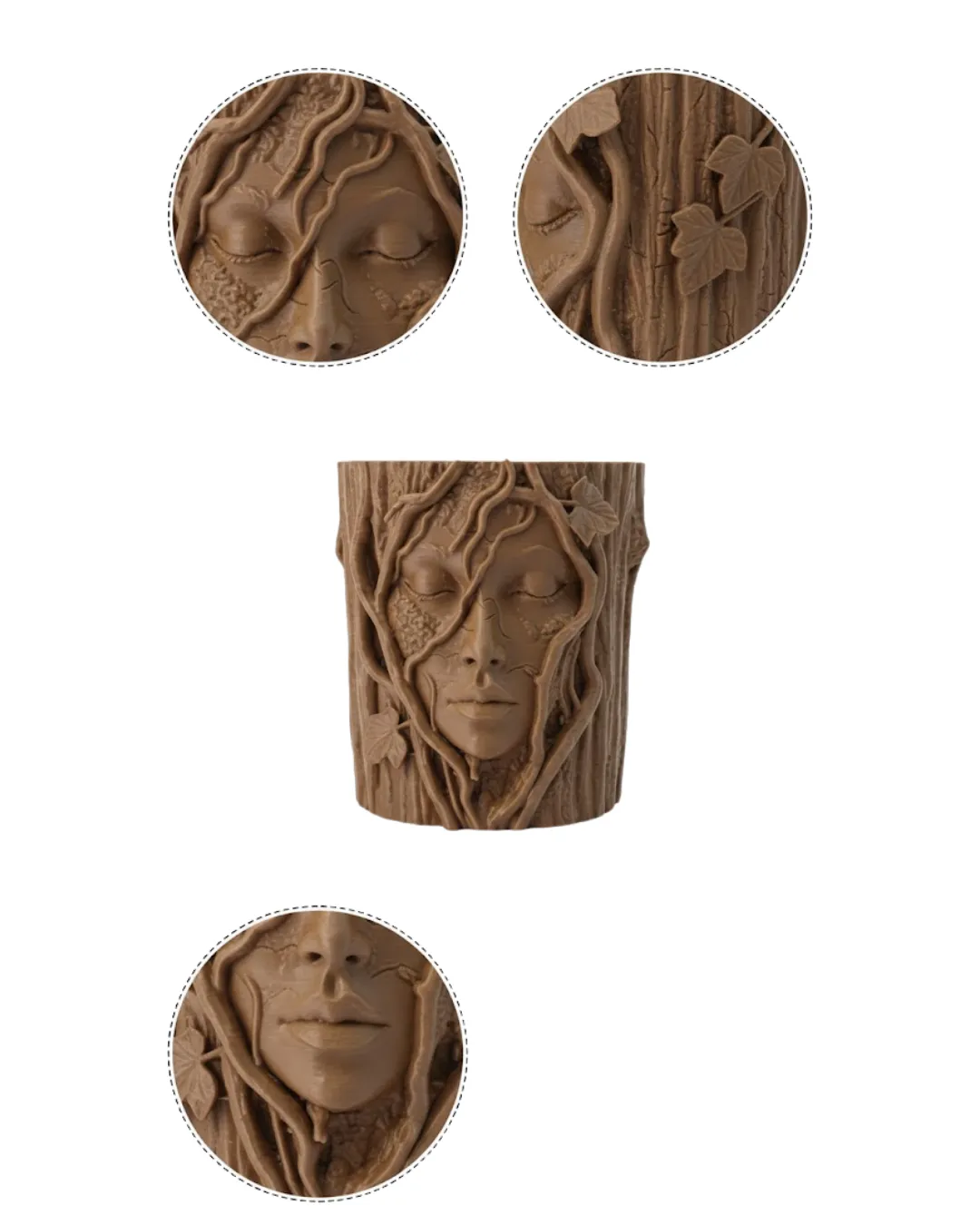 Doğa Temalı Yüz Detaylı Dekoratif Vazo 3D Ağaç Desenli Şık Saksı