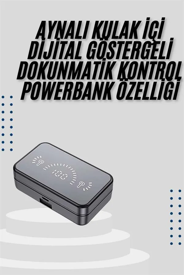 Yeni Nesil Kablosuz Kulaklık Aynalı Powerbank Özellikli Bluetooth Bağlantılı Dijital Göstergeli