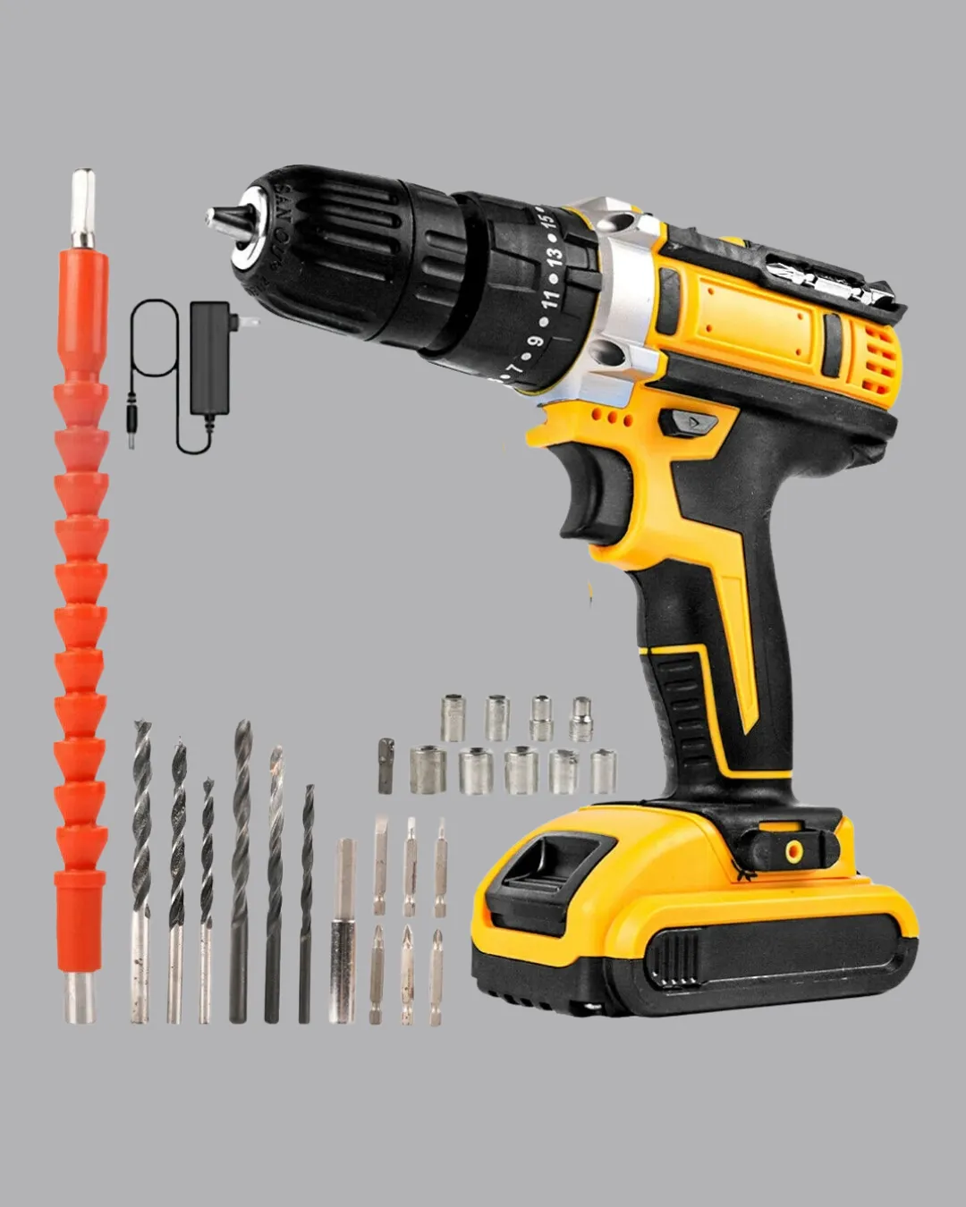 Çift Bataryalı Darbeli Şarjlı Matkap Seti – Metal Dişli, 24 Parça Aksesuar ve LED Işıklı