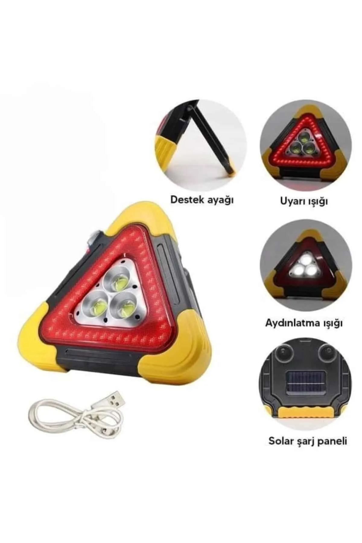 Işıklı Üçgen Reflektör Led Projektör Acil Durum Feneri Flaşör 500 Lümen