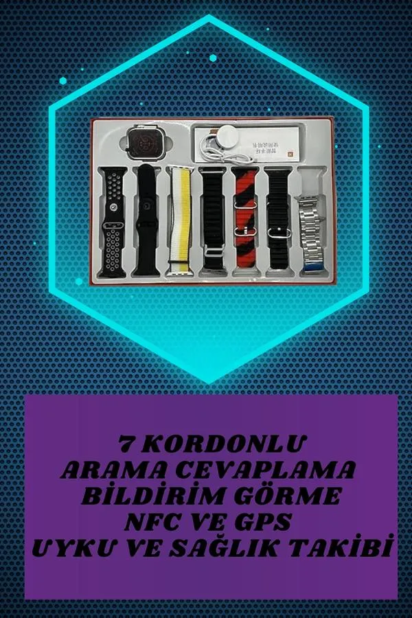 Dijital Göstergeli Powerbank Kablosuz Kulaklık ve 7 Kordonlu Yeni Nesil Akıllı Saat Dokunmatik Kontrol