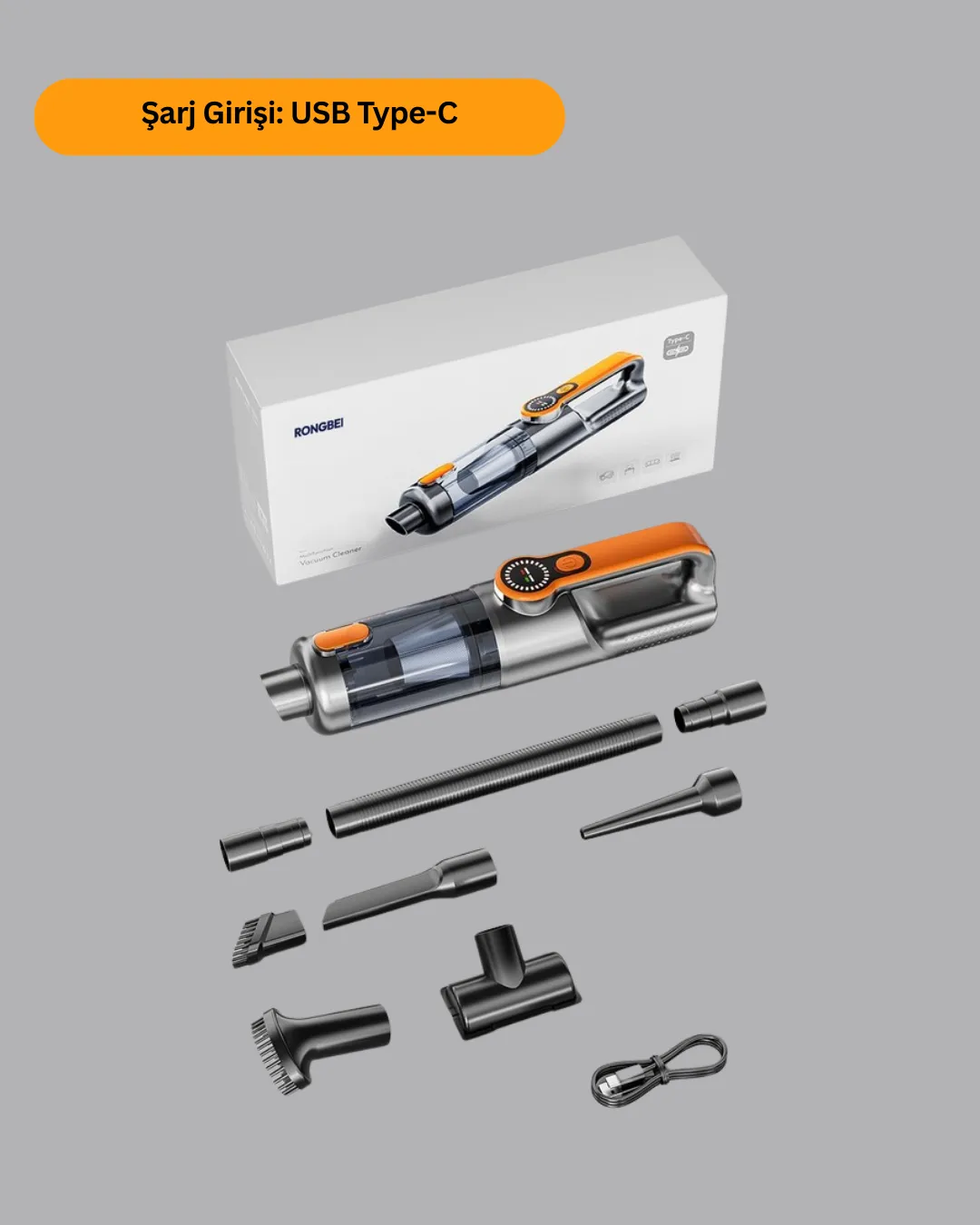 Kompakt Şarjlı El Süpürgesi Kuru ve Sıvı Temizlik 5 Aparatlı