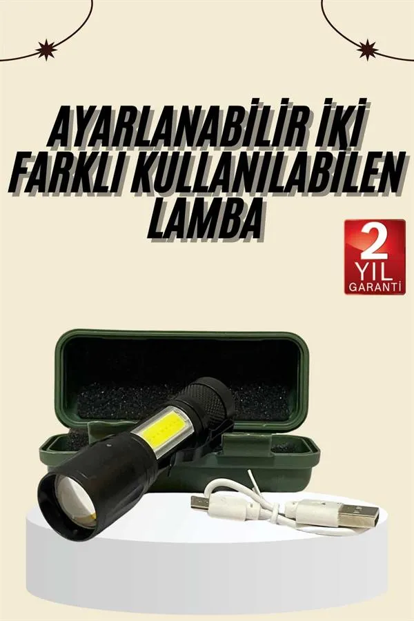 Uzun Menzilli Şarjlı El Feneri Uzun Ömürlü Led Işık Lamba