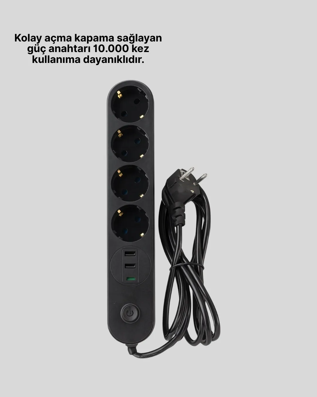 Led Anahtarlı Akım Korumalı Çoklu Priz 4 Priz 3 USB Girişli